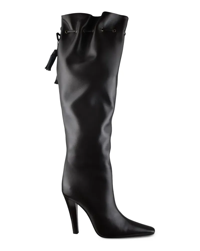 Saint Laurent Kniehohe Stiefel mit Raffungen - Schwarz Schwarz