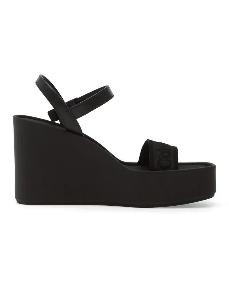 Calvin Klein Wedge-Sandalen mit Logo-Stickerei - Schwarz Schwarz