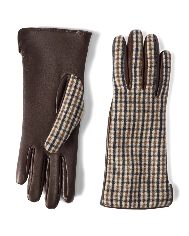 Brunello Cucinelli Karierte Handschuhe aus Schurwolle und Leder - Braun Braun
