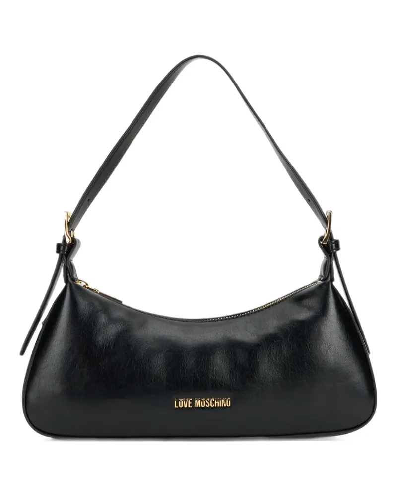 Moschino Geschwungene Schultertasche mit Logoplakette - Schwarz Schwarz