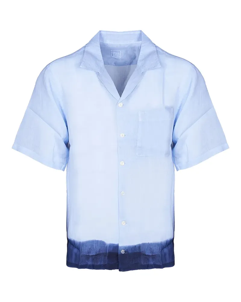 120% Lino Kurzärmeliges Leinenhemd mit Dip-Dye-Effekt - Blau Blau