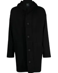 Yohji Yamamoto Einreihiger Kapuzenmantel Schwarz