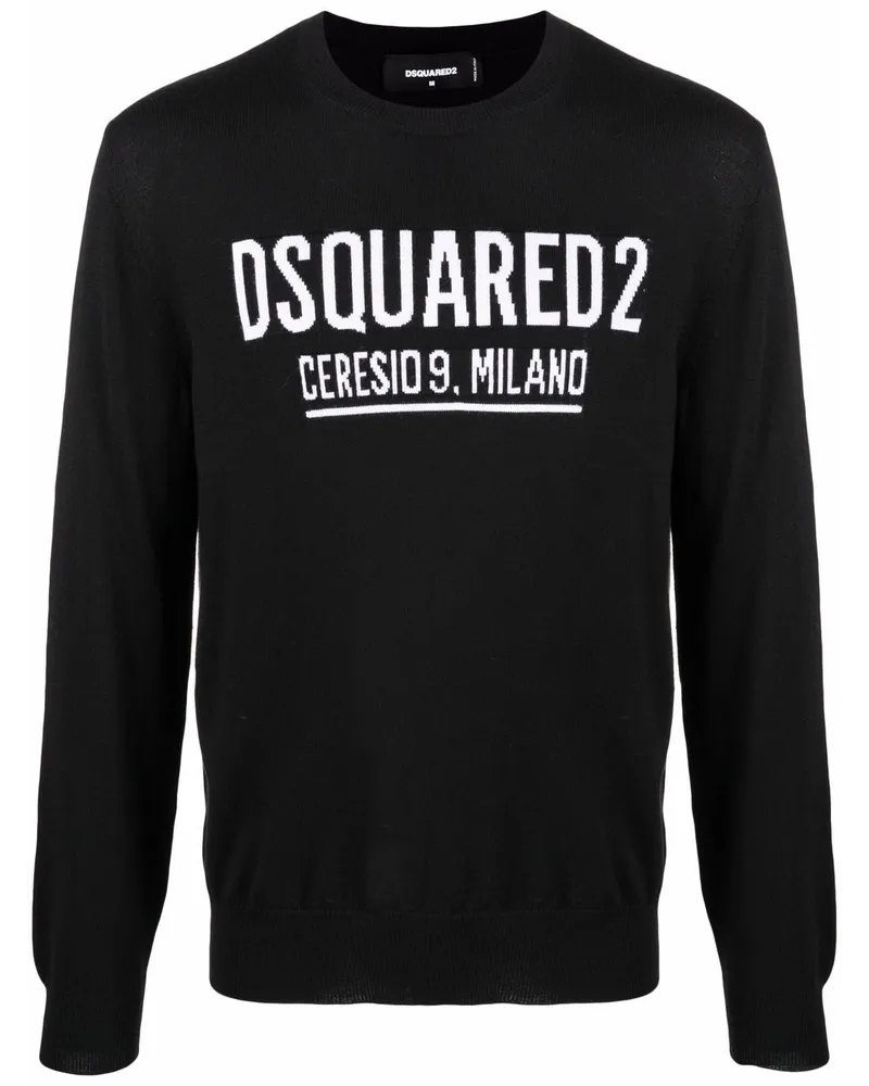 Dsquared2 Intarsien-Pullover mit Logo Schwarz