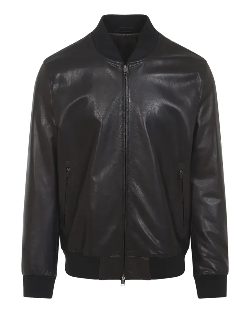 Brioni zip leather jacket - Braun Braun