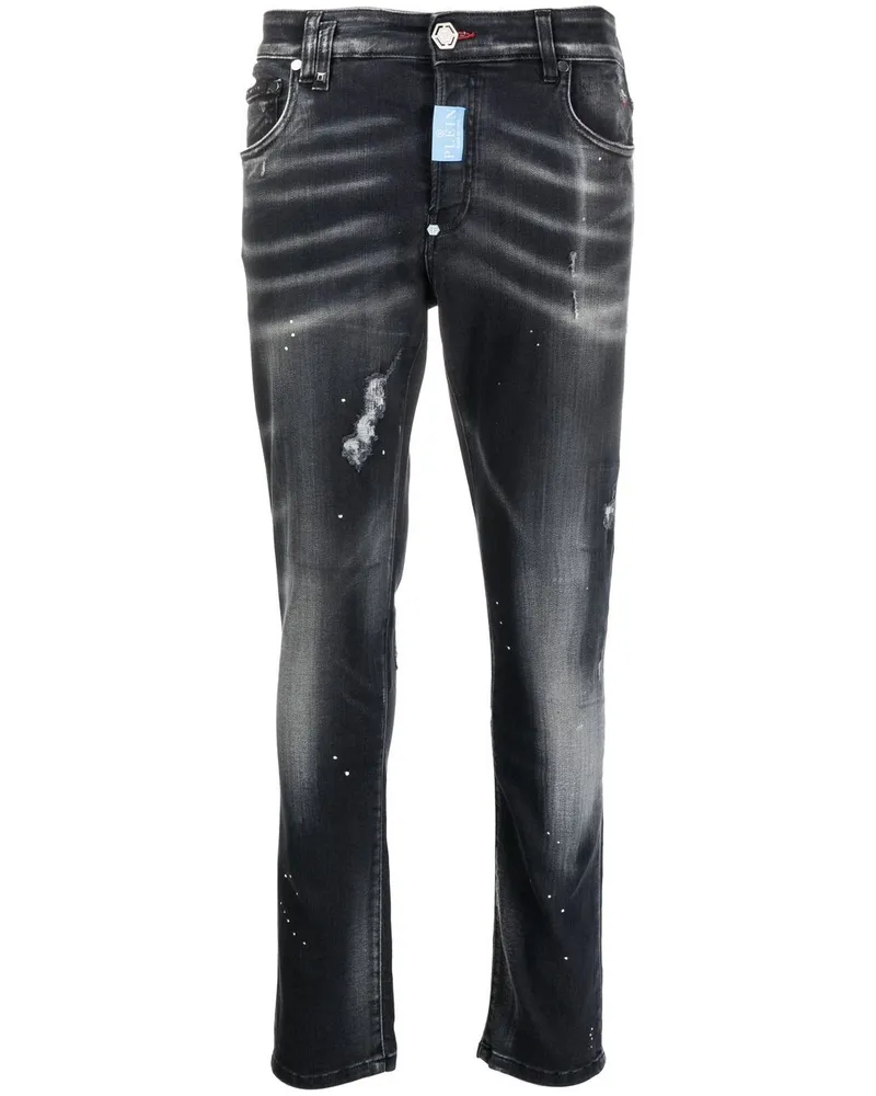 Philipp Plein Tief sitzende Hexagon Skinny-Jeans - Schwarz Schwarz