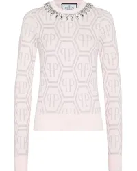 Philipp Plein Kristallverzierter Pullover mit Monogramm Rosa