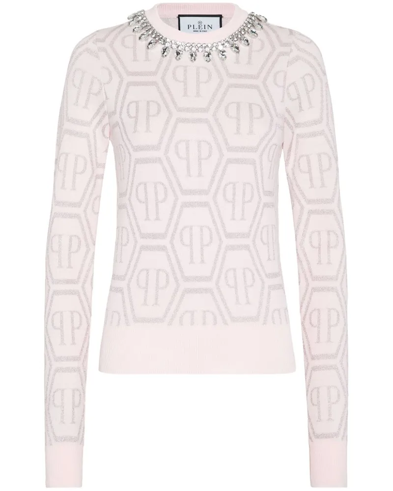 Philipp Plein Kristallverzierter Pullover mit Monogramm - Rosa Rosa