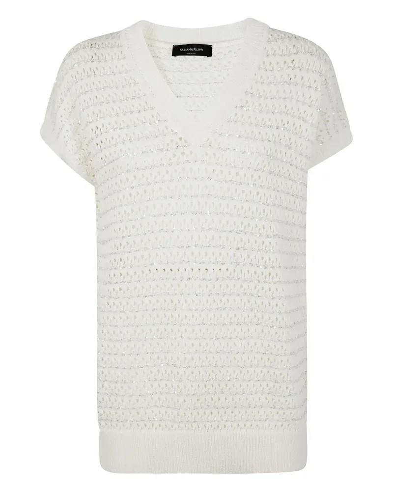 Fabiana Filippi T-Shirt in Lochstrick - Weiß Weiß