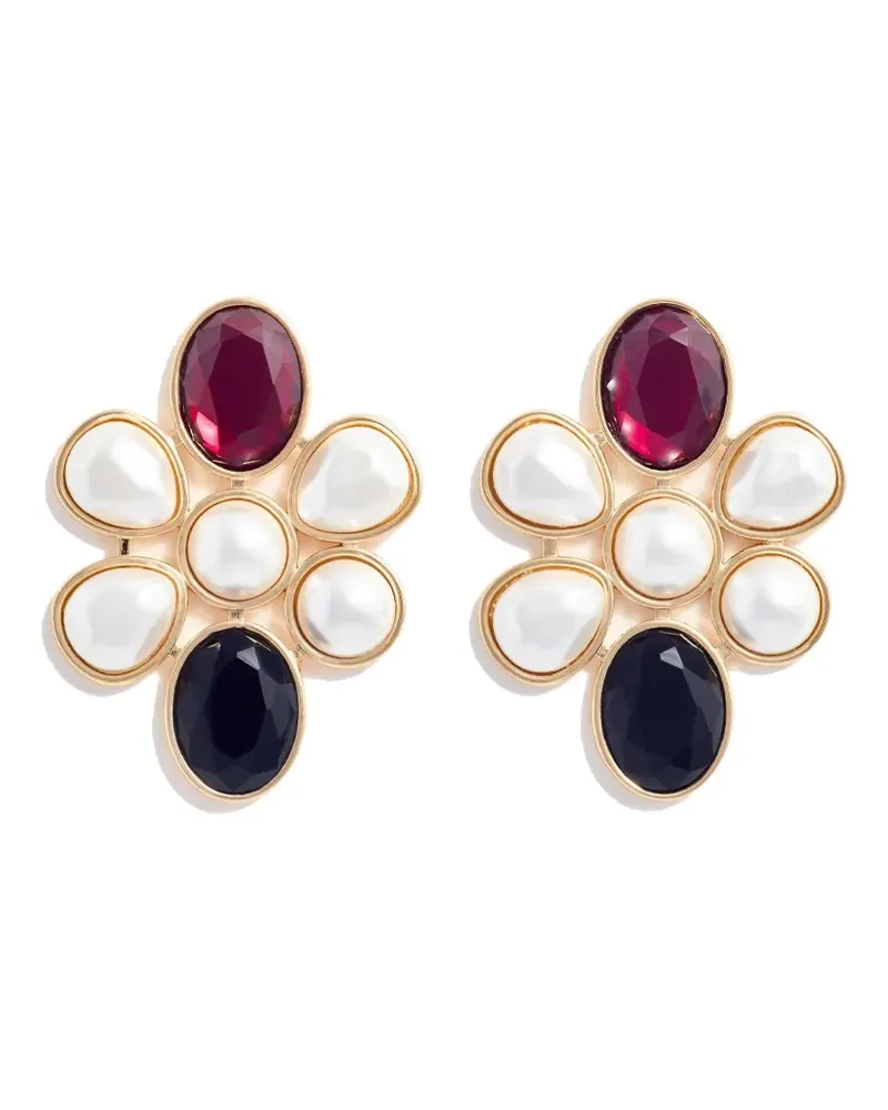 Self-Portrait crystal pearl cluster earrings - Gold Gold