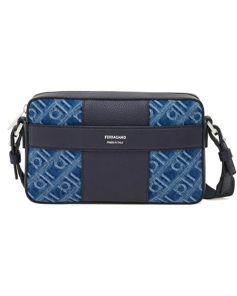 Ferragamo Schultertasche aus Monogramm-Jacquard - Blau Blau