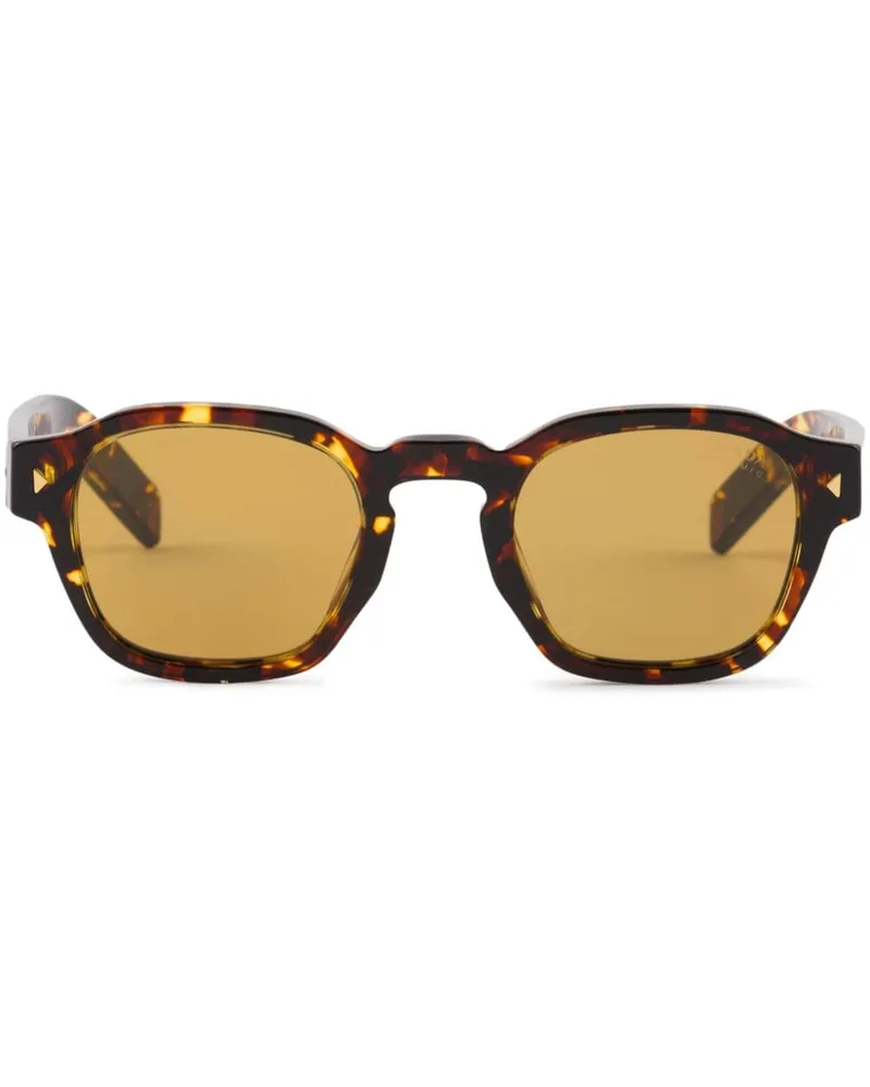 Prada Eckige Sonnenbrille mit Logo-Schild Braun