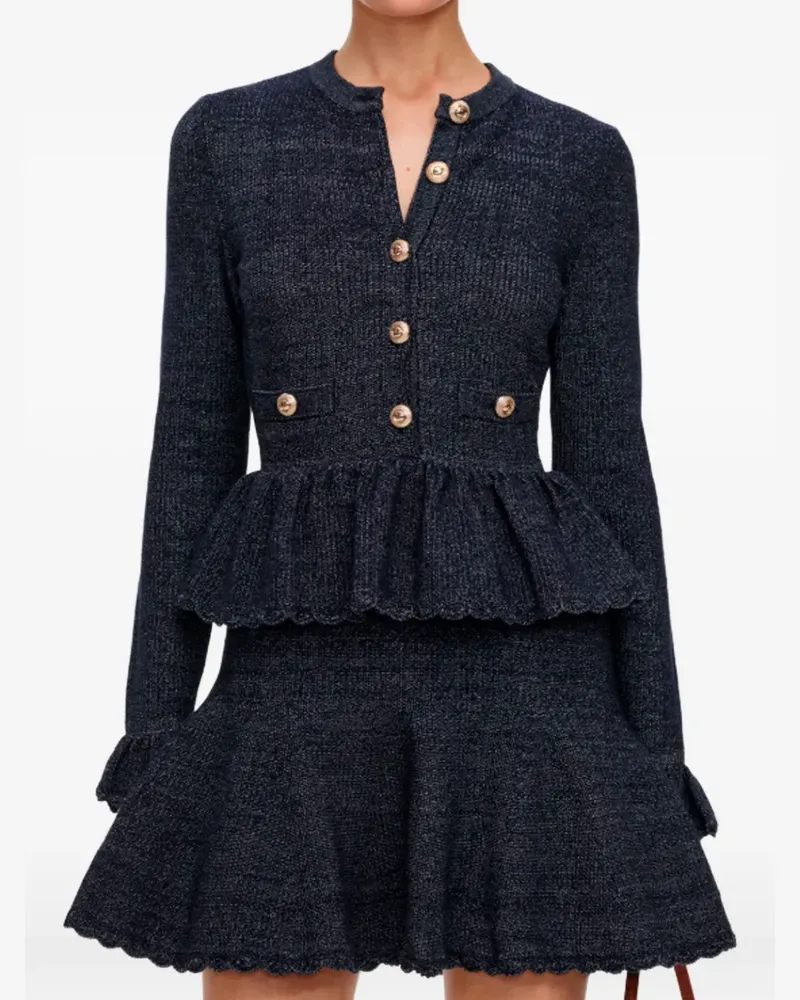 Self-Portrait navy textured-knit mini dress - Blau Blau
