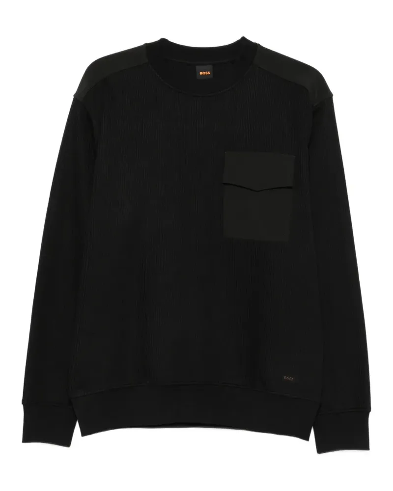 HUGO BOSS Gerippter Pullover mit Brusttasche - Schwarz Schwarz