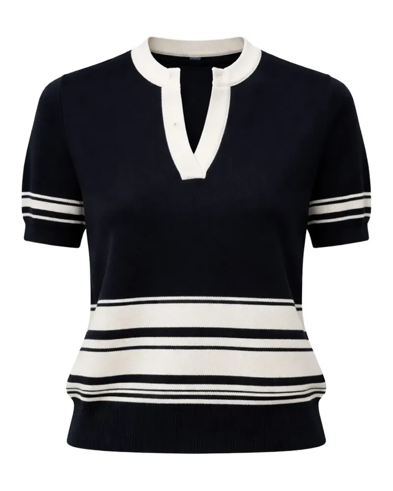 N° 21 striped V-neck short-sleeve sweater - Blau Blau