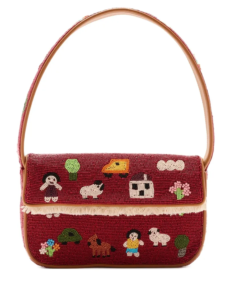 STAUD x FOLK TOWN Schultertasche mit Fransen - Rot Rot