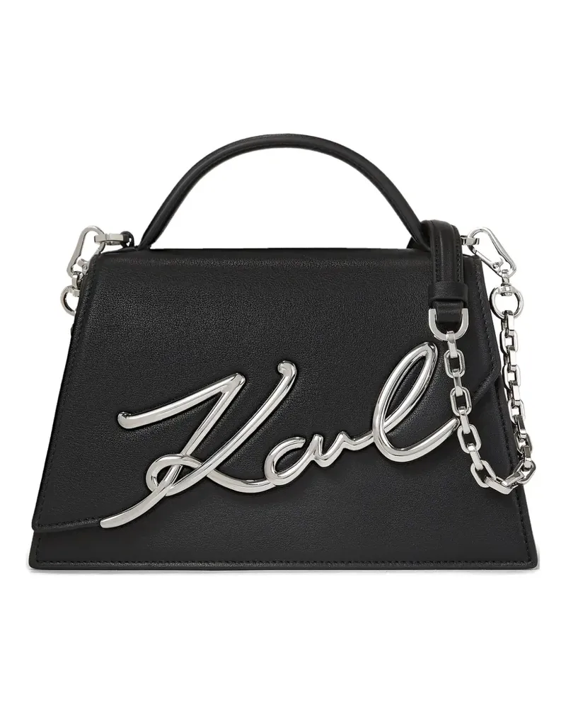 Karl Lagerfeld Signature Umhängetasche aus Leder - Schwarz Schwarz