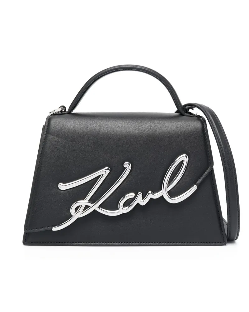 Karl Lagerfeld Signature Umhängetasche aus Leder - Schwarz Schwarz