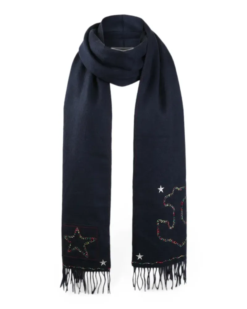 Valentino Garavani star-embroidered fringed scarf - Blau Blau