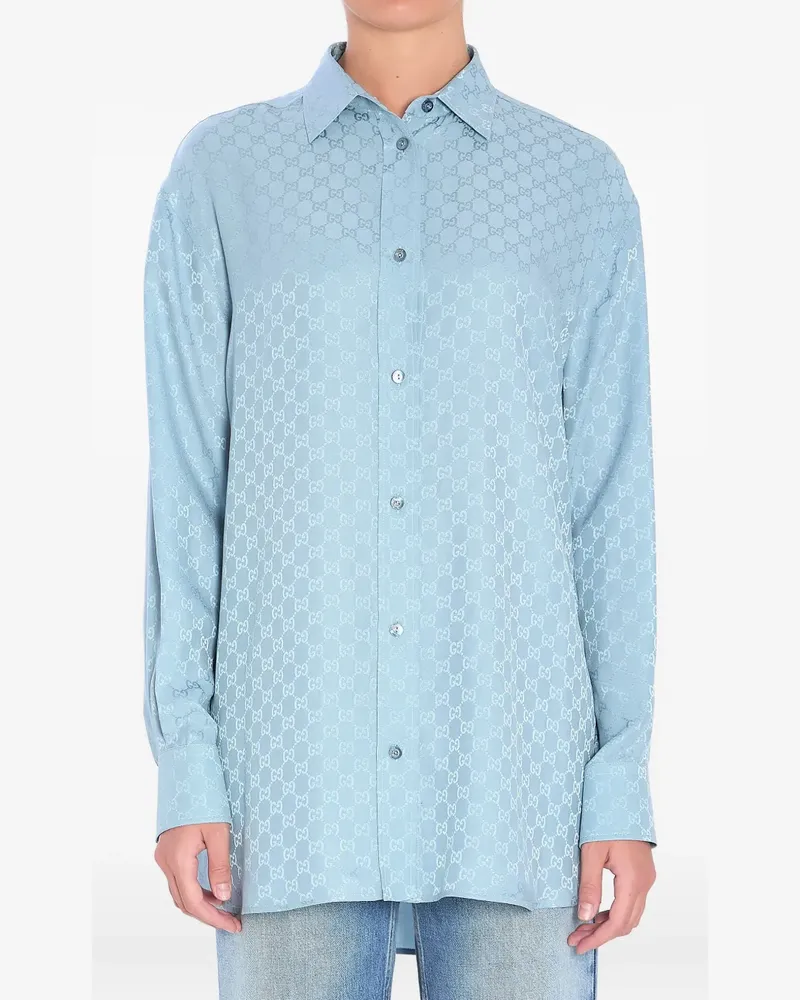 Gucci Seidenhemd mit GG - Blau Blau