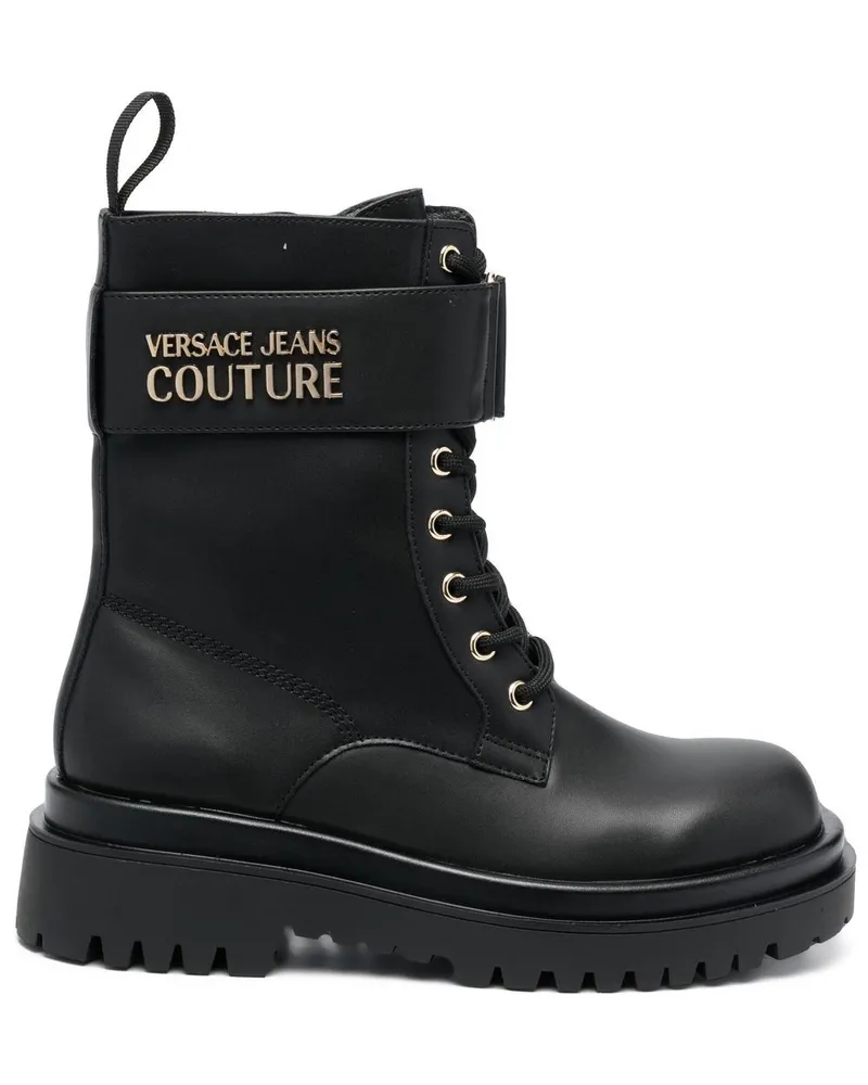 Versace Jeans Bikerstiefel mit Logo Schwarz