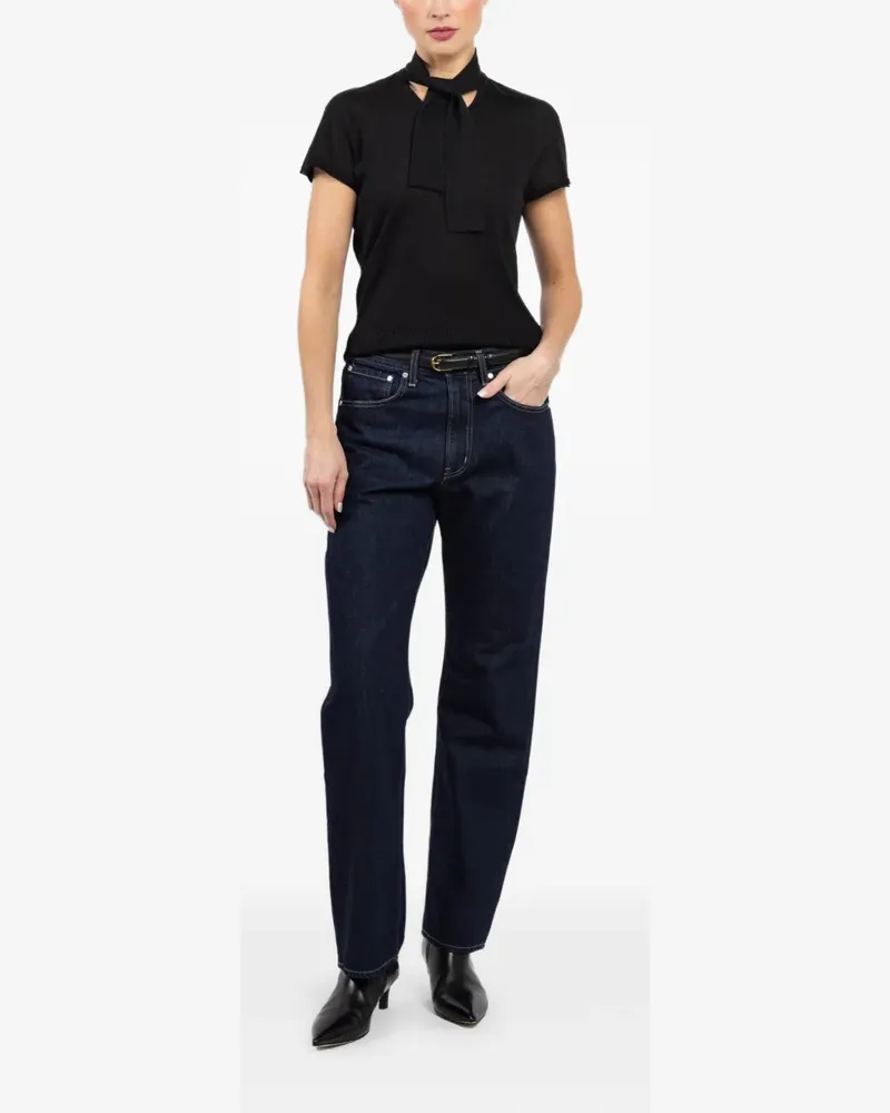 Mantù tied-neck short-sleeved top - Schwarz Schwarz