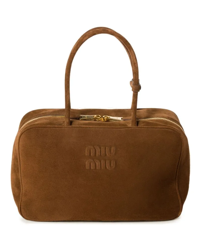 Miu Miu Beau Tasche aus Wildleder mit Logo-Prägung - Braun Braun