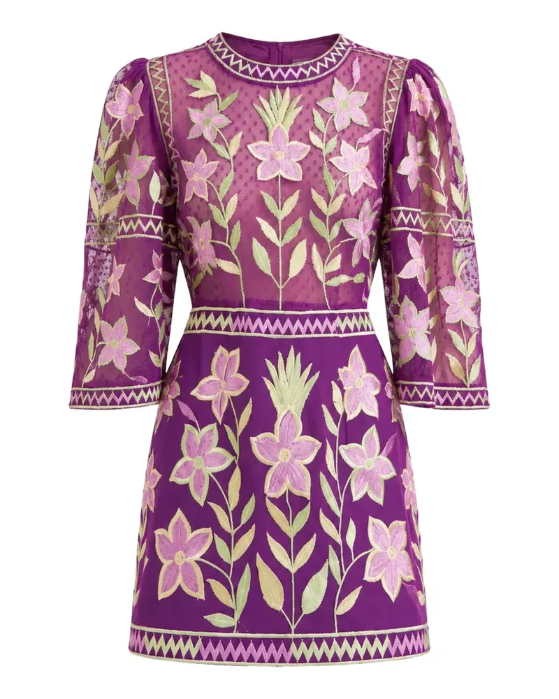 Antik Batik Carioca Minikleid mit Mesh-Einsatz - Violett Violett