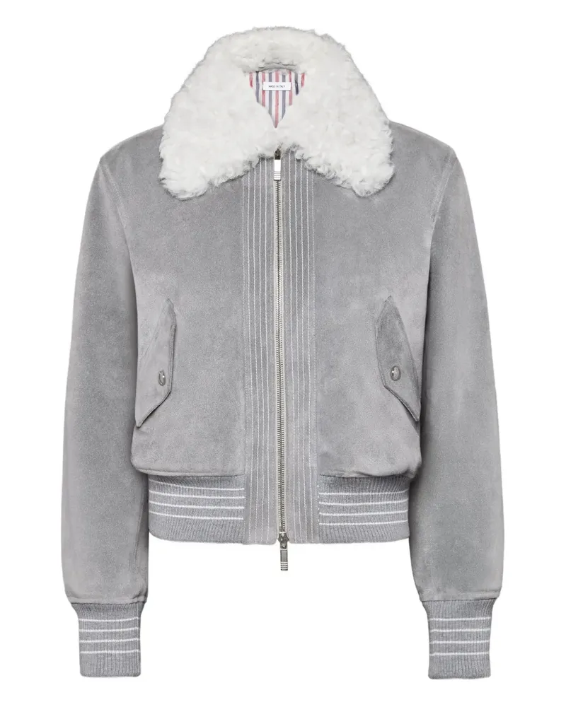 Thom Browne Wildlederjacke mit Shearling-Kragen - Grau Grau
