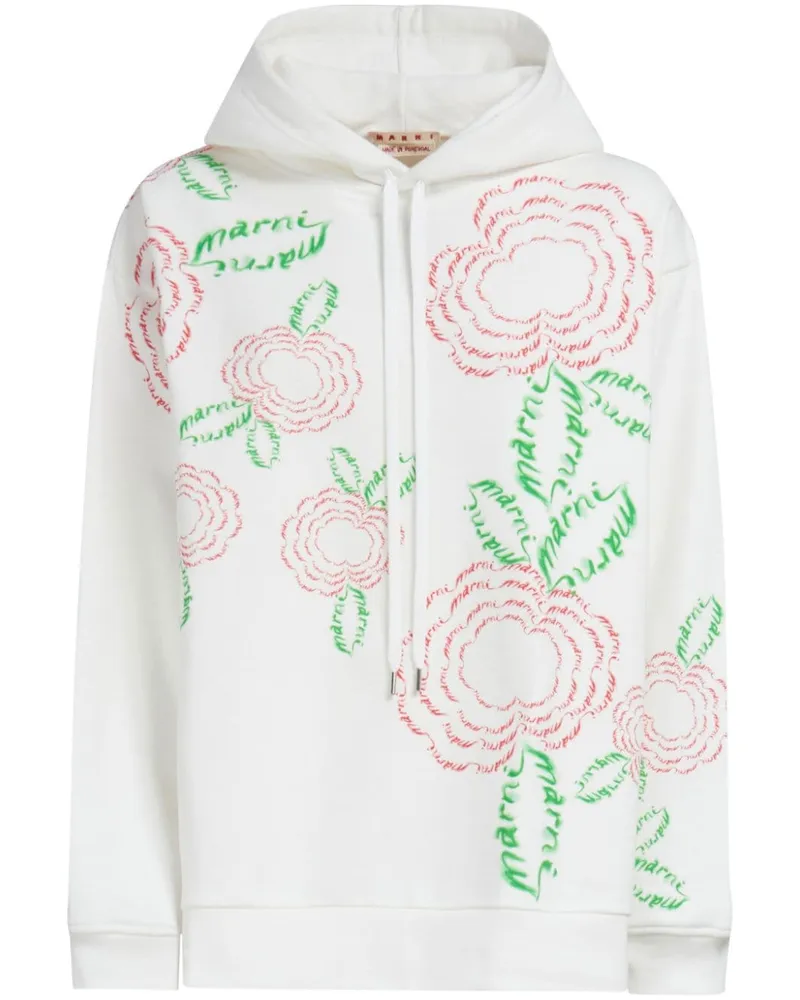 Marni Hoodie mit Rosen-Print Weiß