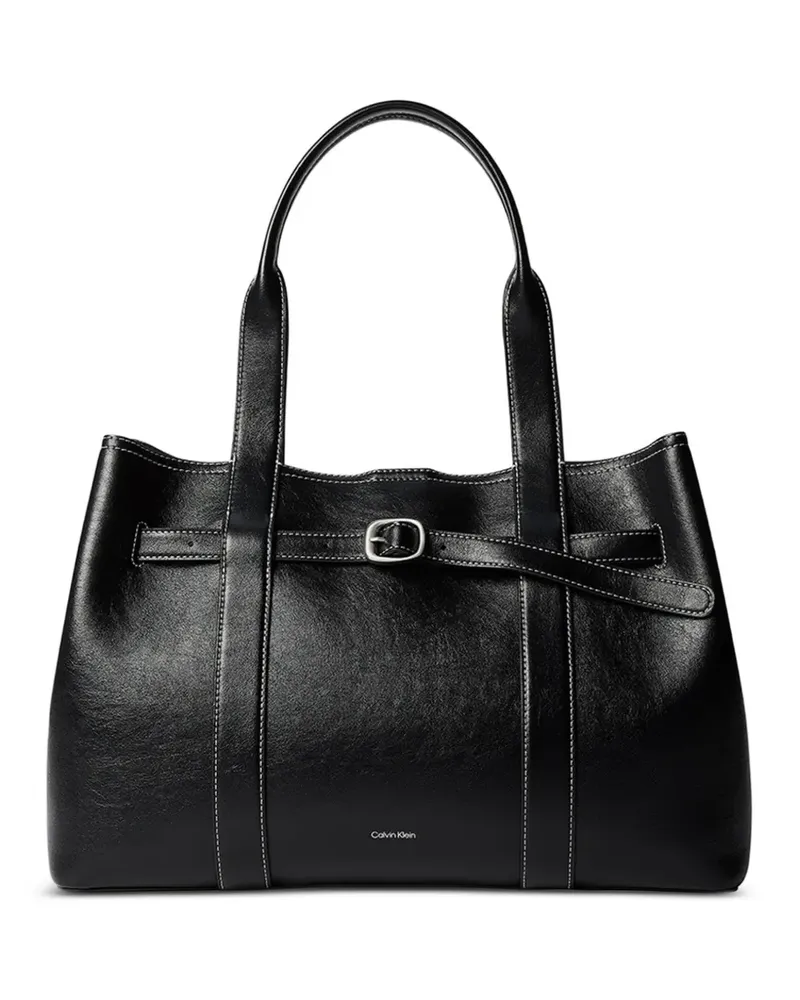 Calvin Klein contrast-stitch buckle-detail shoulder bag - Schwarz Schwarz