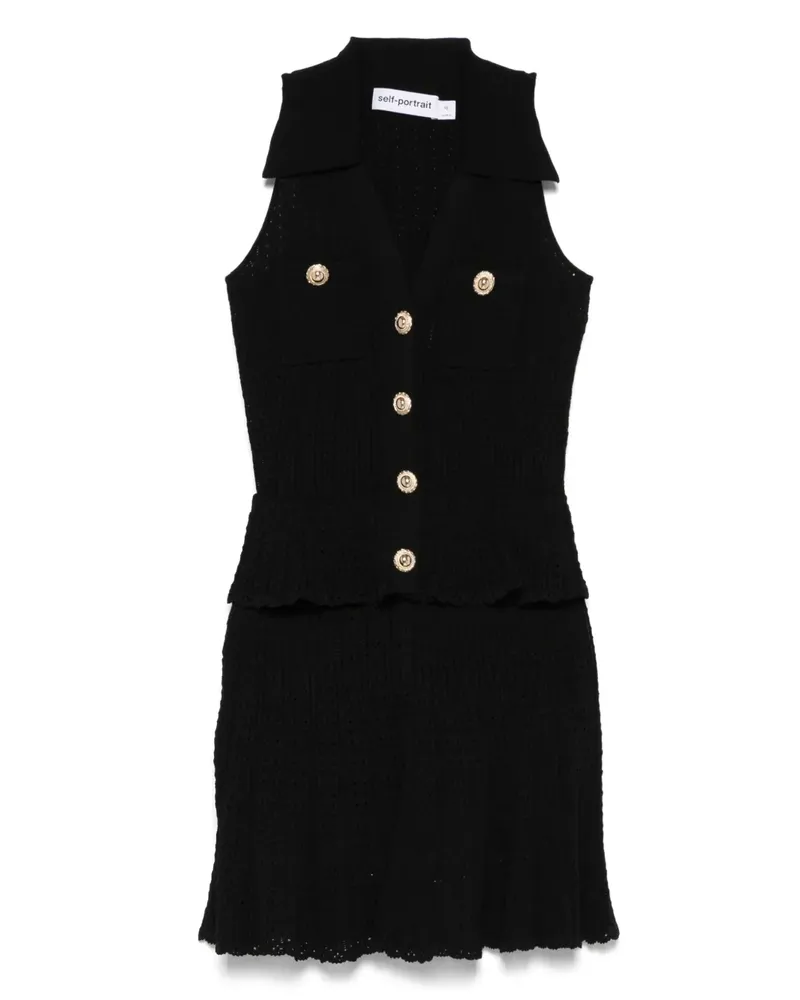 Self-Portrait Kleid aus Pointelle-Strick - Schwarz Schwarz
