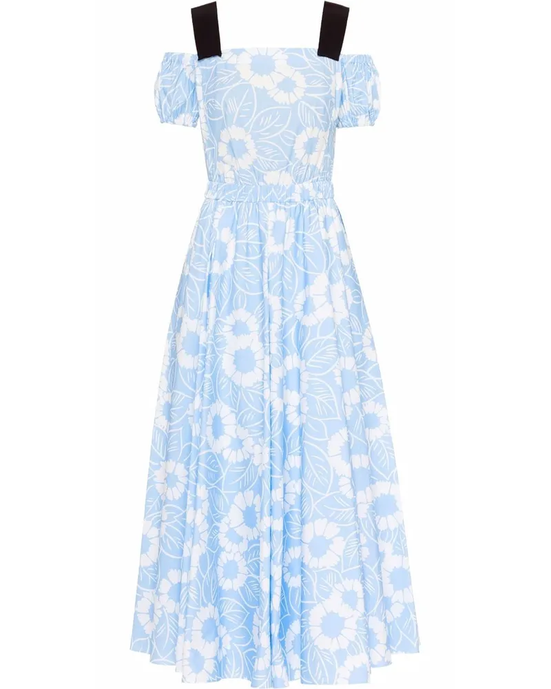 Prada Schulterfreies Kleid mit Blumen-Print - Blau Blau