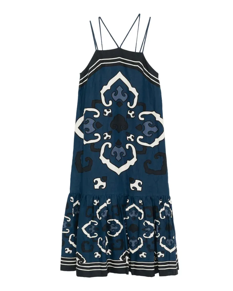 Sea printed strap midi dress - Blau Blau