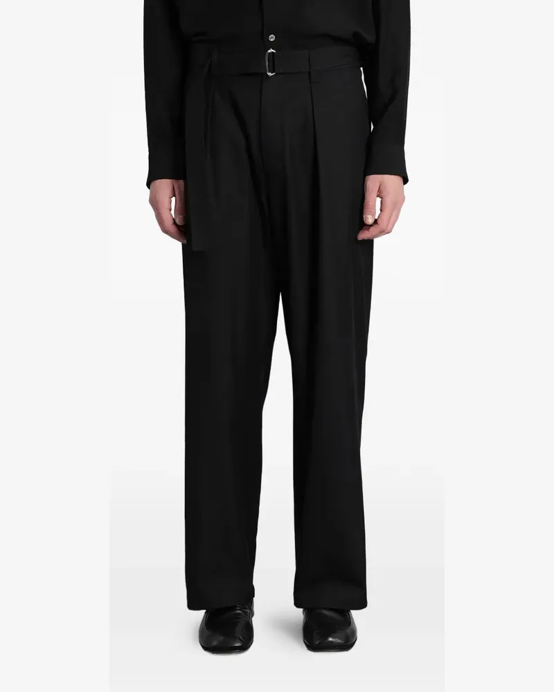 ATTACHMENT belted pleated trousers - Schwarz Schwarz