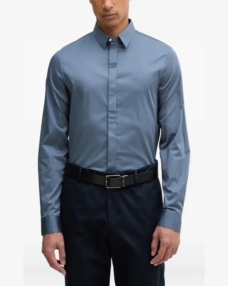 Armani Exchange logo-embroidered concealed-fastening shirt - Blau Blau