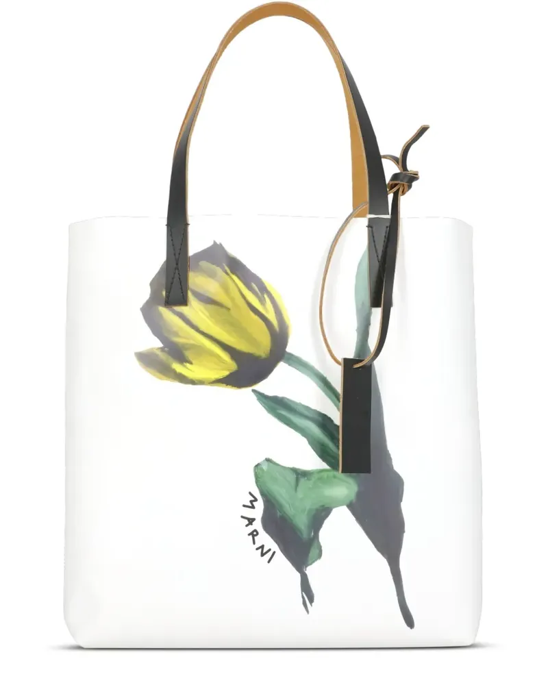 Marni Tote Bag mit Tulpen-Print - Weiß Weiß