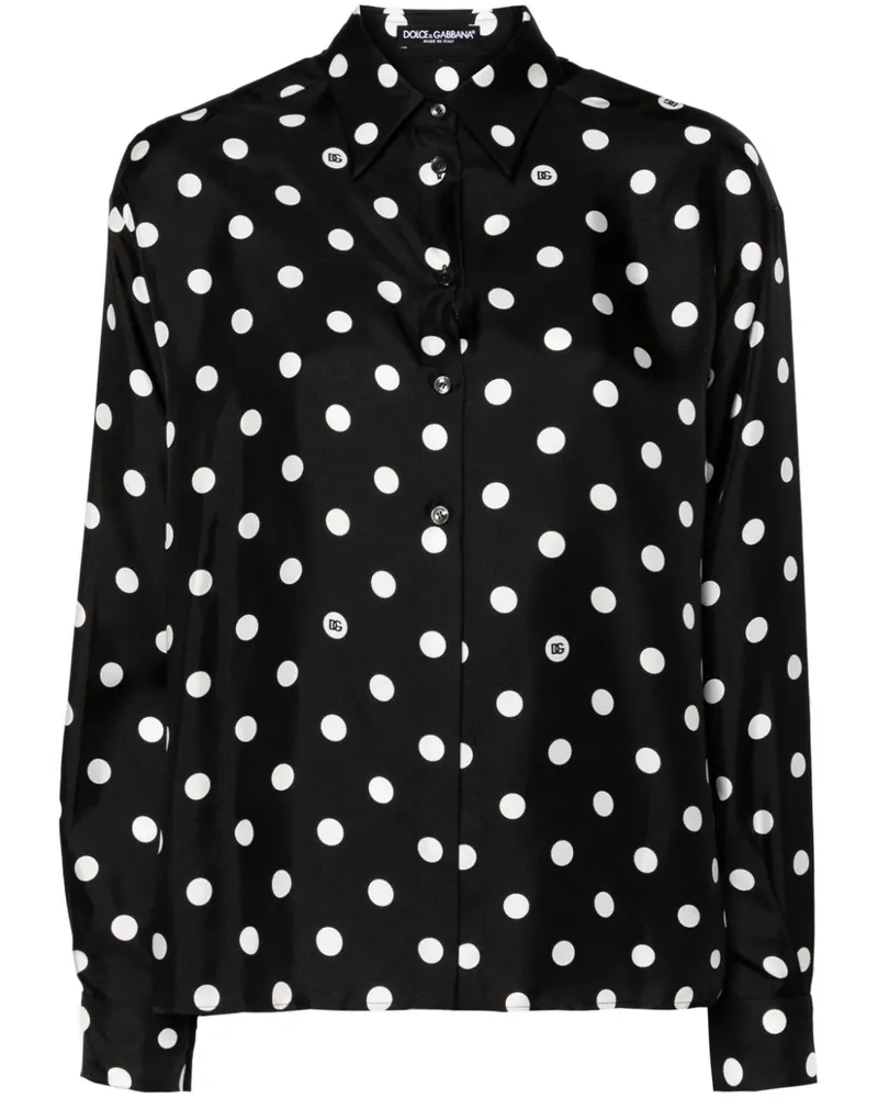 Dolce & Gabbana Seidenhemd mit Polka Dots - Schwarz Schwarz
