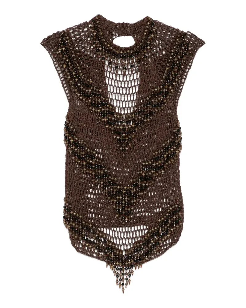 BLESS Gehäkeltes Top mit Perlen - Braun Braun