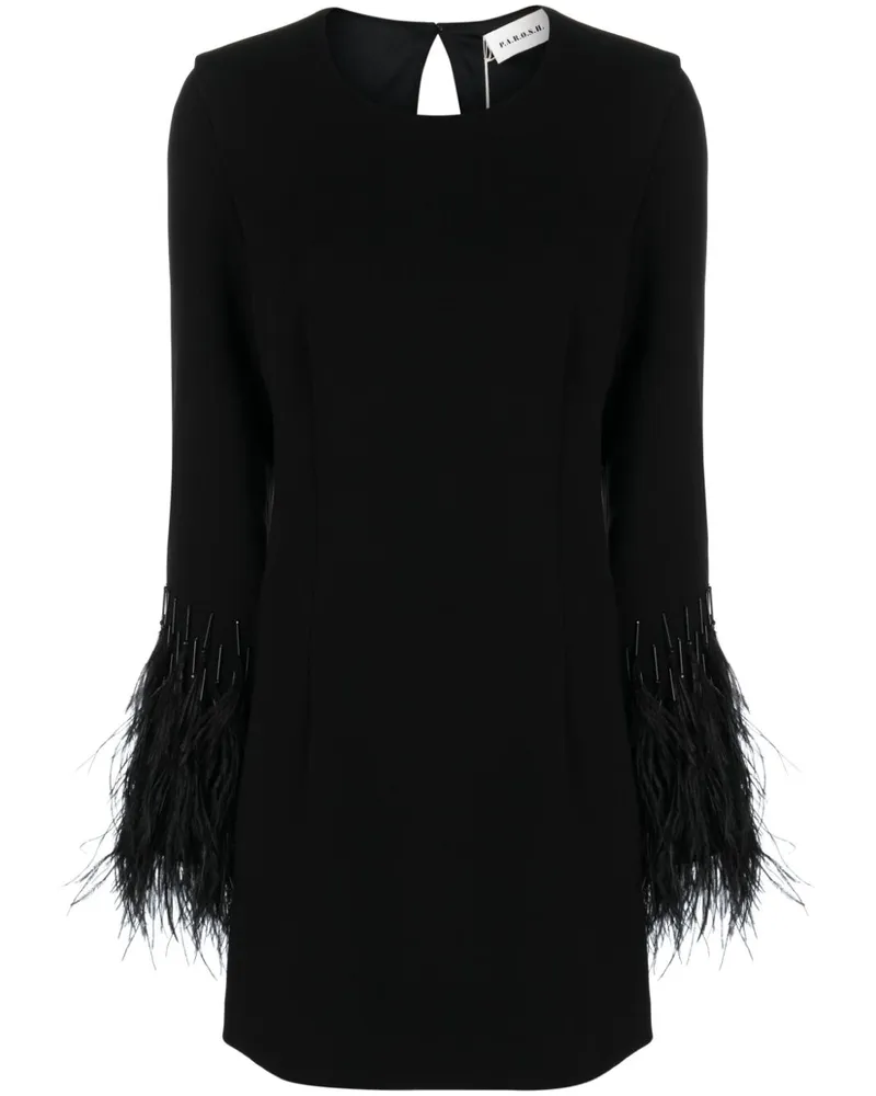 P.A.R.O.S.H. Kleid mit Federn - Schwarz Schwarz