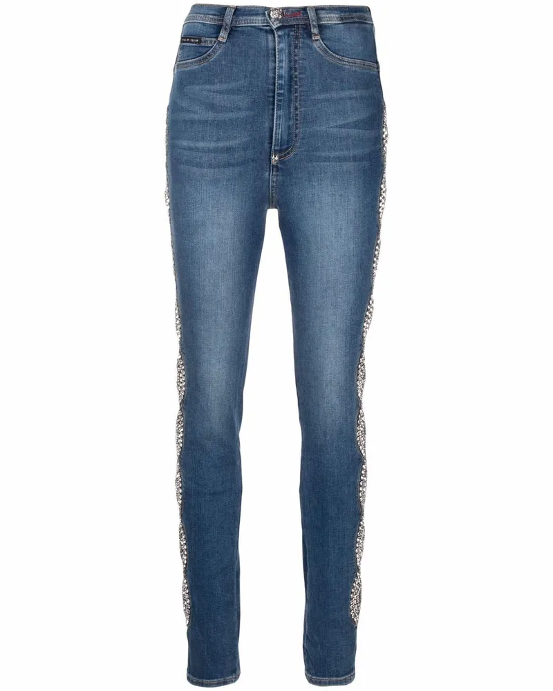 Philipp Plein High-Waist-Jeggings mit Kristallen Blau