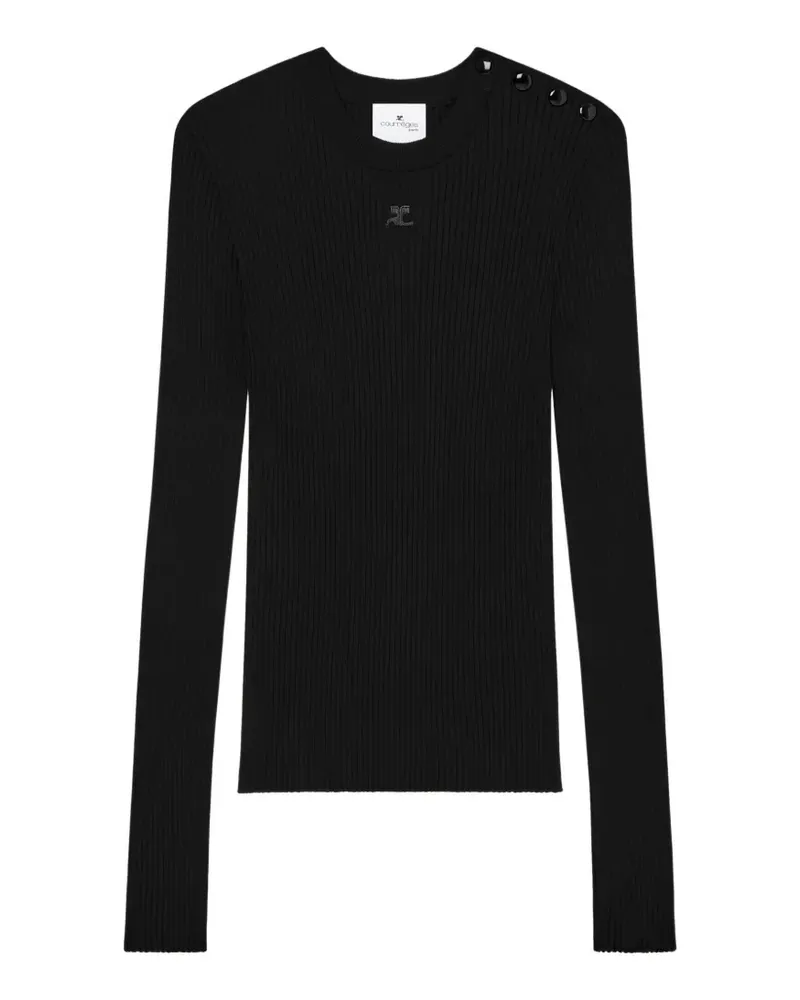 Courrèges Gerippter Pullover mit Logo-Stickerei - Schwarz Schwarz