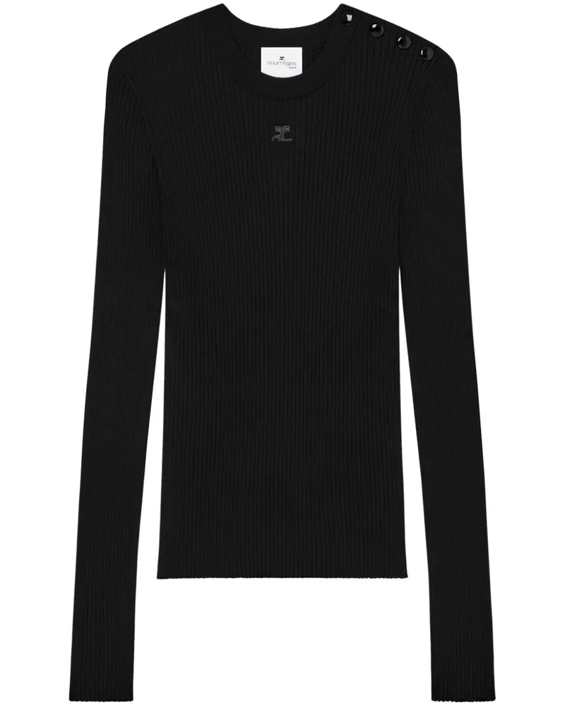 Courrèges Gerippter Pullover mit Logo-Stickerei - Schwarz Schwarz