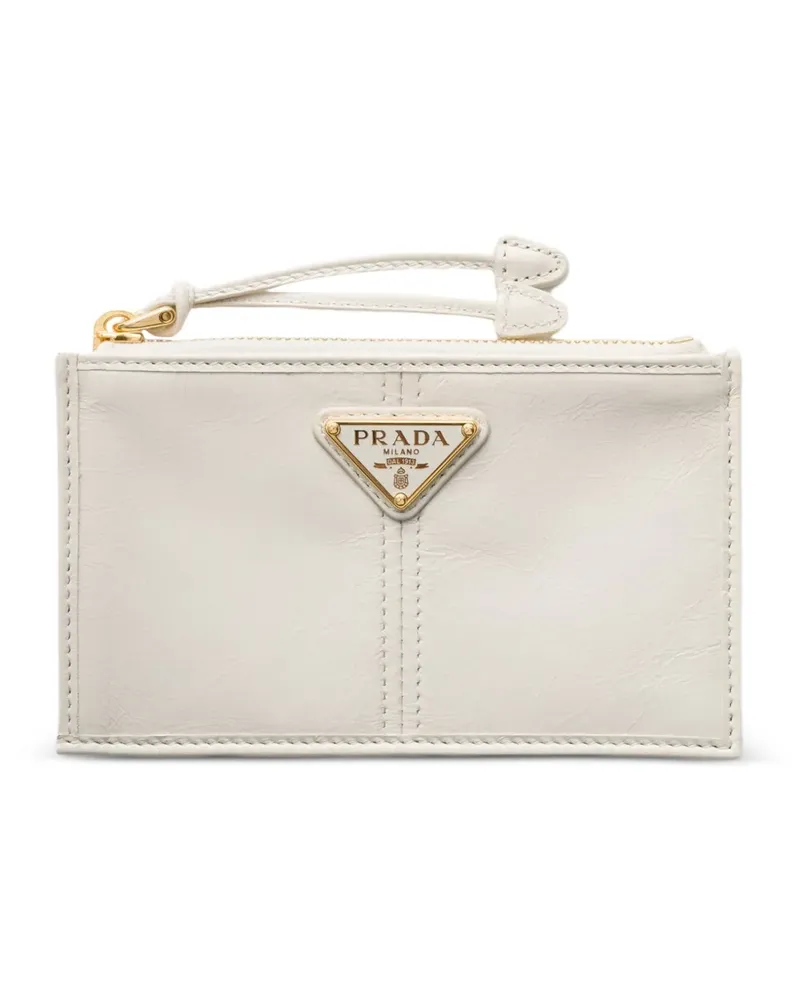 Prada leather card holder with zipper - Weiß Weiß