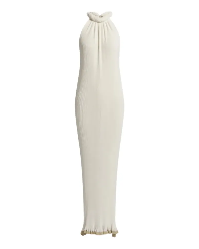 Alberta Ferretti pleated halterneck maxi dress - Nude Nude