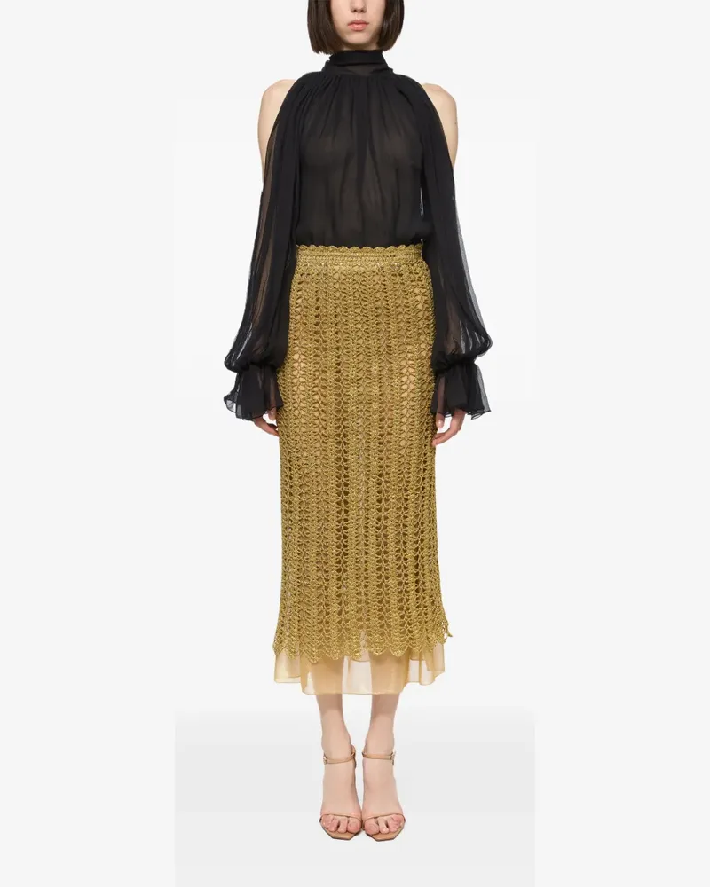 ATU Body Couture Midirock mit Lochstrickmuster - Gold Gold