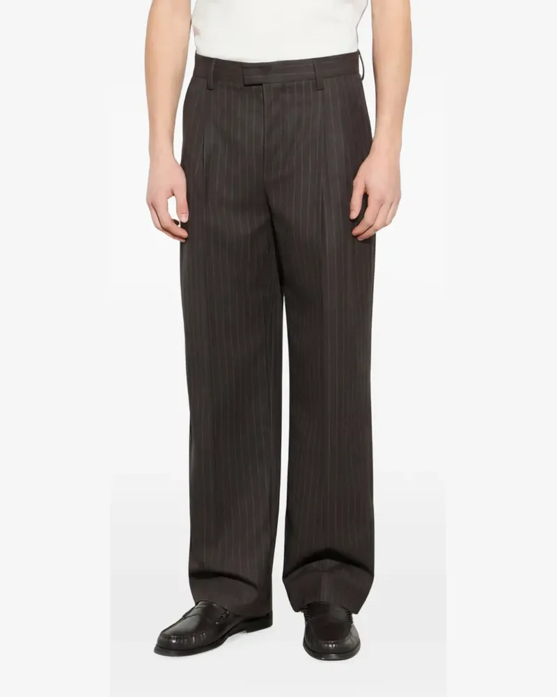 Paolo Pecora Milano pinstripe-pattern pleated tailored trousers - Braun Braun