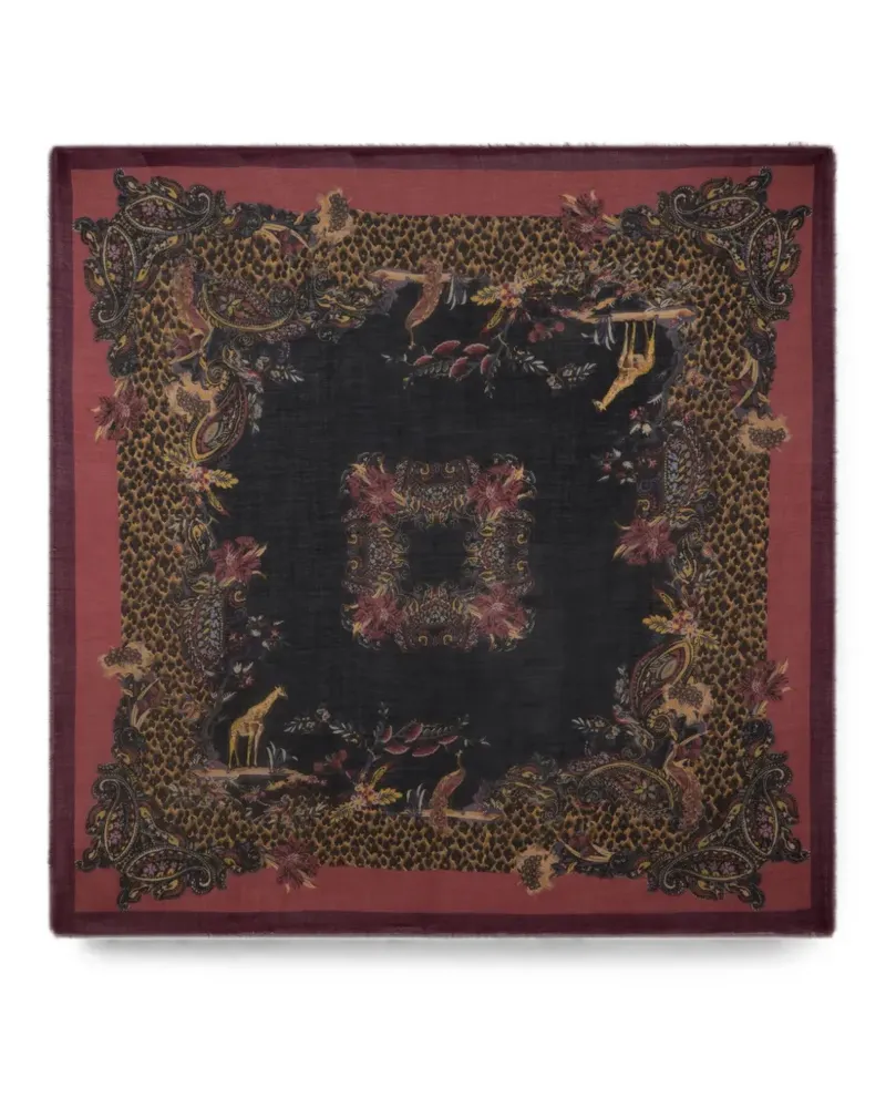 Etro wool, cashmere and silk shawl with animal and Paisley motif - Schwarz Schwarz
