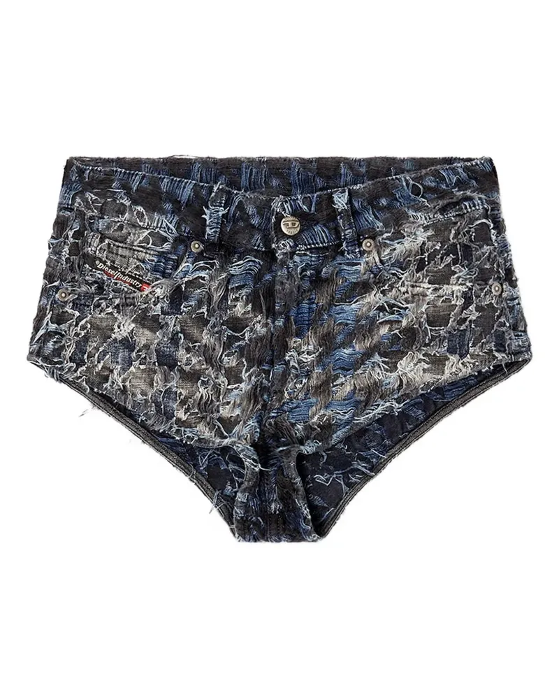 Diesel Ausgefranste Jeans-Shorts mit Hahnentrittmuster - Blau Blau