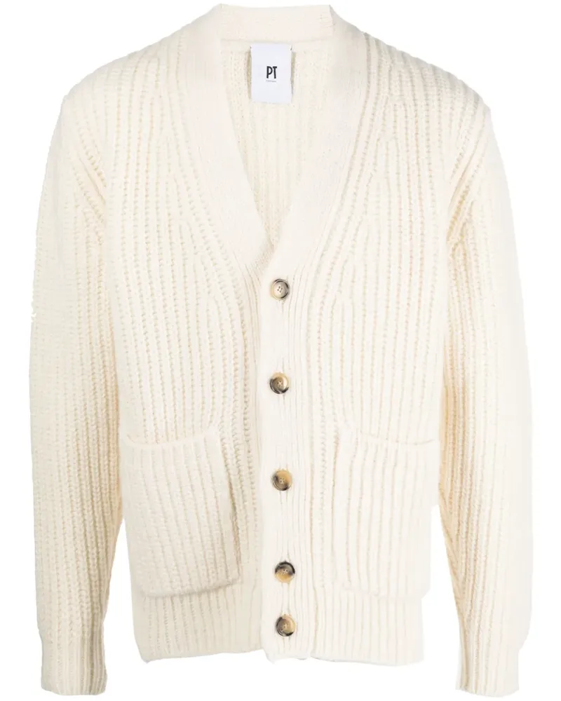 PT TORINO Gerippter Cardigan mit V-Ausschnitt - Nude Nude