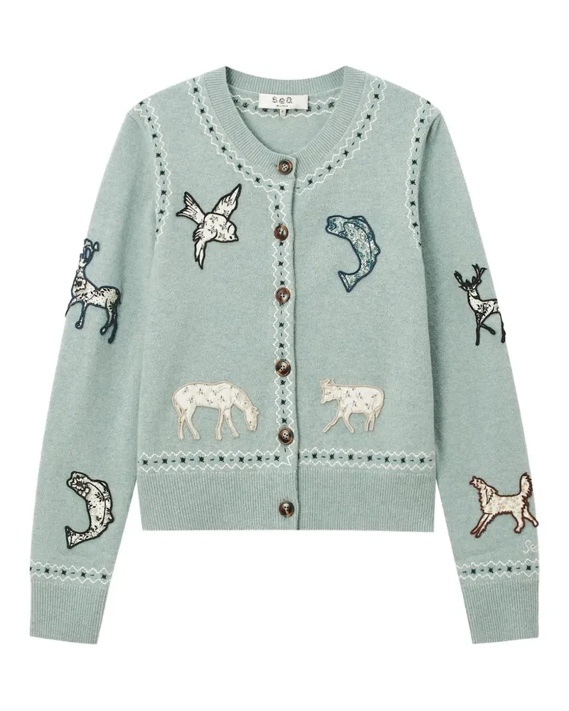 Sea Winslow animal-patch embroidered cardigan - Blau Blau